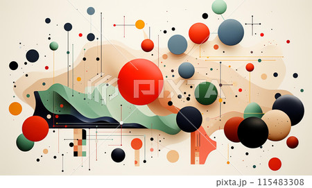Unique abstract pin dot illustration with bold lines and dynamic shapes, showcasing high detail and flat texture. 115483308