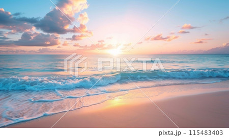 Sunset Beach with Gentle Rolling Waves 115483403