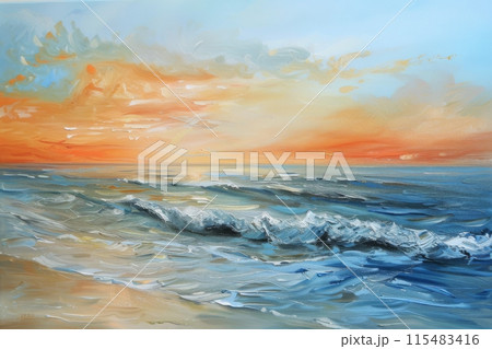 Serene beach at sunrise with gentle waves Serene beach at sunrise with gentle waves 115483416
