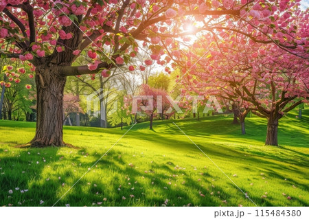 Springtime Park with Cherry Blossoms 115484380
