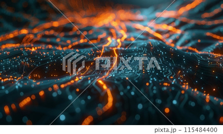 Abstract Digital Waveform with Glowing Dots Abstract Digital Waveform with Glowing Dots 115484400