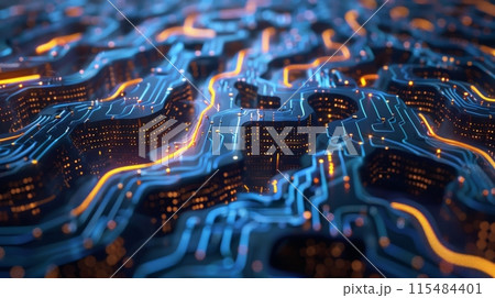 Futuristic Digital Landscape with Glowing Lights Futuristic Digital Landscape with Glowing Lights 115484401