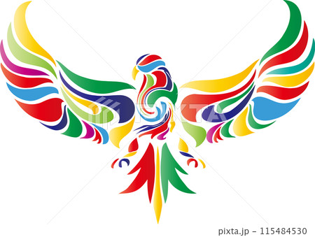 カラフルな鷲・鷹のトライバル風イラスト カラフルな鷲・鷹のトライバル風イラスト 115484530
