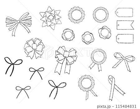 手描きの線画_ギフト、プレゼントのラッピングリボンのイラスト素材セット 115484831
