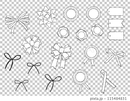 手描きの線画_ギフト、プレゼントのラッピングリボンのイラスト素材セット 115484831