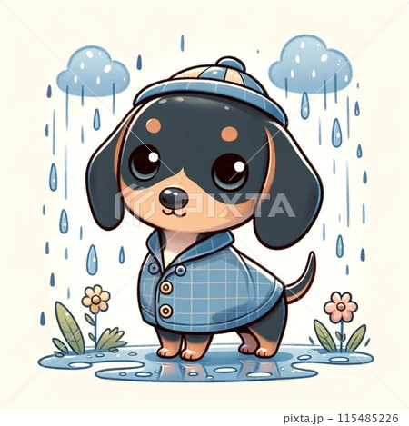 梅雨のミニチュアダックスフンド 115485226