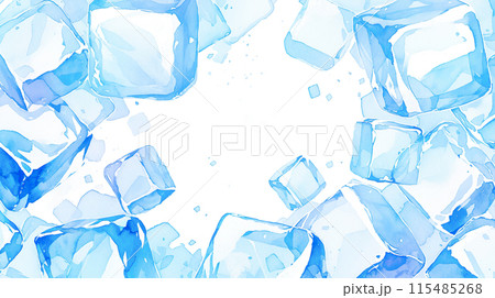 瑞々しい四角い氷の水彩イラスト背景 115485268