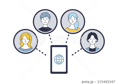 ネットワークで繋がる人物のイメージイラスト 115485347