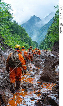 自然災害での救助活動  AI画像 115485418