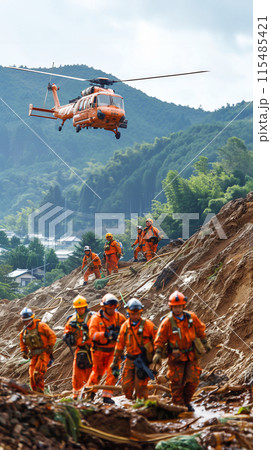 自然災害での救助活動  AI画像 115485421