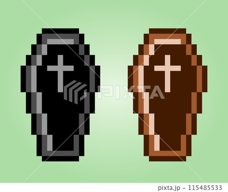 8 bit pixel coffin. Items for game assets and cross stitch patterns in vector illustrations. 115485533