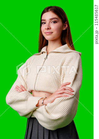 Woman in White Sweater Posing for Picture 115485617