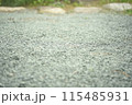 青石の砂利の地面と奥に飛び石 115485931