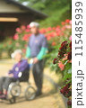 車椅子に乗る人と介助する人 115485939