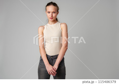 Young Girl With Long Curly Hair Portrait 115486379