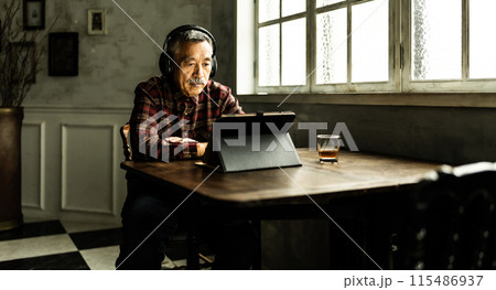 タブレットを見るシニアの男性 115486937