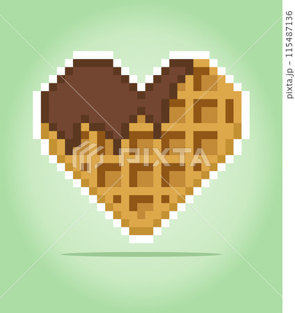 8 bit Pixel waffle. Food pixels in Vector illustration for game asset or cross stitch pattern. 8 bit Pixel waffle. Food pixels in Vector illustration for game asset or cross stitch pattern. 115487136