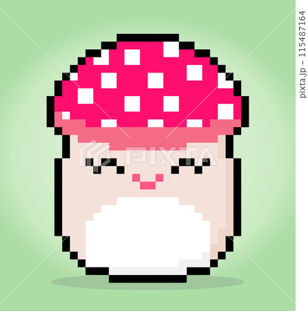 8-bit pixel mushroom kawaii in vector illustration for cross stitch pattern 115487164