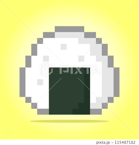 8 bit pixel of onigiri. Japanese food for game assets and cross stitch patterns in vector illustrations. 8 bit pixel of onigiri. Japanese food for game assets and cross stitch patterns in vector illustrations. 115487182