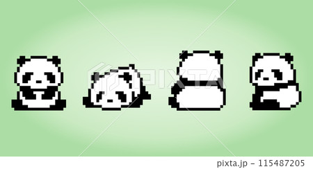 Pixel collection of 8 bit pandas. Animals for game assets and cross stitch patterns in vector illustrations. 115487205