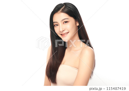 Beautiful young asian woman with clean fresh skin on white background, Face care, Facial treatment, Cosmetology, beauty and spa, Asian women portrait. 115487419