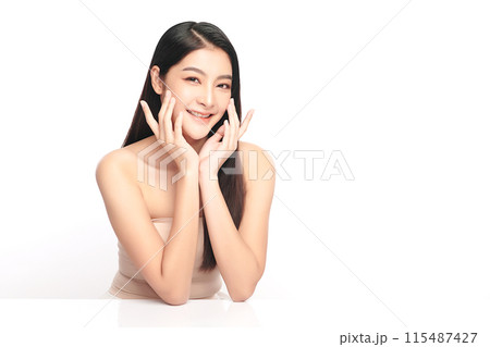 Beautiful young asian woman with clean fresh skin on white background, Face care, Facial treatment, Cosmetology, beauty and spa, Asian women portrait. 115487427