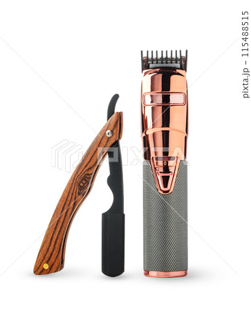 Vintage shaving razor and tools isolated on white Vintage shaving razor and tools isolated on white 115488515