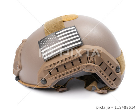 Camouflage military helmet isolated on white background 115488614