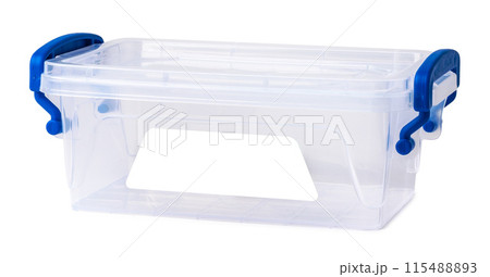 Transparent plastic box isolated on white background 115488893