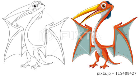 Colorful and Outlined Pterodactyl Illustration 115489427