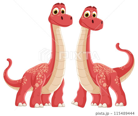 Friendly Red Dinosaurs Illustration Friendly Red Dinosaurs Illustration 115489444