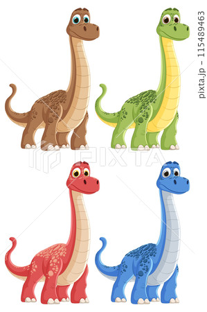 Colorful Cartoon Dinosaurs Illustration 115489463