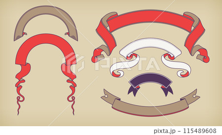 A round title ribbon obi set with a Japanese retro design. 115489608