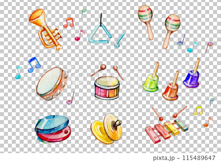 水彩で描いた楽器と音符のイラストを使った、コンサートポスターなどに使えるデザイン素材 水彩で描いた楽器と音符のイラストを使った、コンサートポスターなどに使えるデザイン素材 115489647