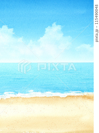 夏の砂浜の水彩画　a4縦 115490048