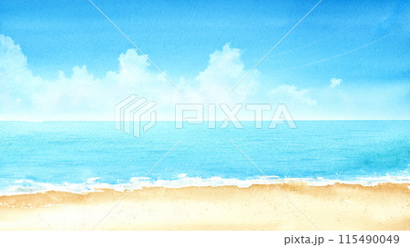 夏の砂浜の水彩画　 115490049