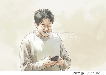 笑顔でスマホを見る40代の男性 115490230