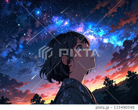 星空を見上げる少女 115490598