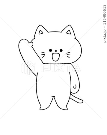 猫/手を振る・挙手・線画 猫/手を振る・挙手・線画 115490615
