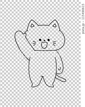 猫/手を振る・挙手・線画 猫/手を振る・挙手・線画 115490615