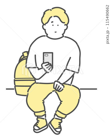 座りながらスマートフォンを使用する男性 イラスト 座りながらスマートフォンを使用する男性 イラスト 115490662