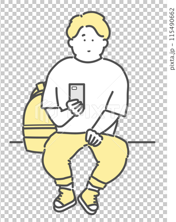 座りながらスマートフォンを使用する男性 イラスト 座りながらスマートフォンを使用する男性 イラスト 115490662
