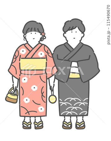 浴衣を着た男女イラスト　お祭り 115490670