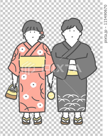 浴衣を着た男女イラスト　お祭り 115490670