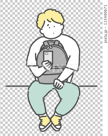 一名男子坐著使用智慧型手機的插圖 115490671