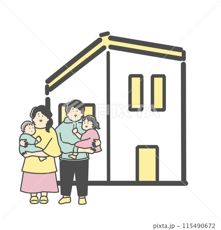 一軒家と家族のイラスト　マイホーム　家 115490672