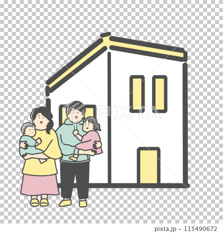 一軒家と家族のイラスト　マイホーム　家 115490672