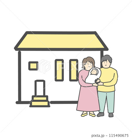 一軒家と家族のイラスト　マイホーム　家 115490675