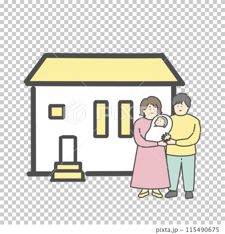一軒家と家族のイラスト　マイホーム　家 115490675