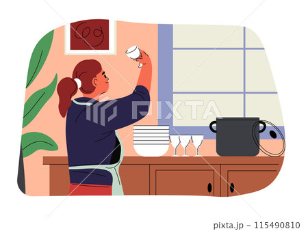 Woman Inspecting Clean Glassware vector Woman Inspecting Clean Glassware vector 115490810